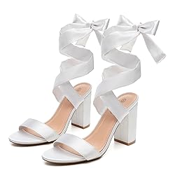 Trary Strappy White Heels - Chunky Bow Lace Up