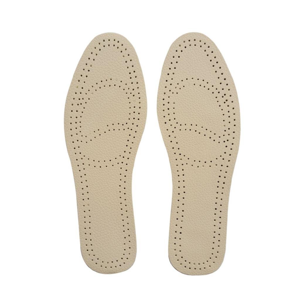 generic 2pcs breathable ultra-comfort leather latex insoles lightweight trimmable shoe insert pads tan - full size