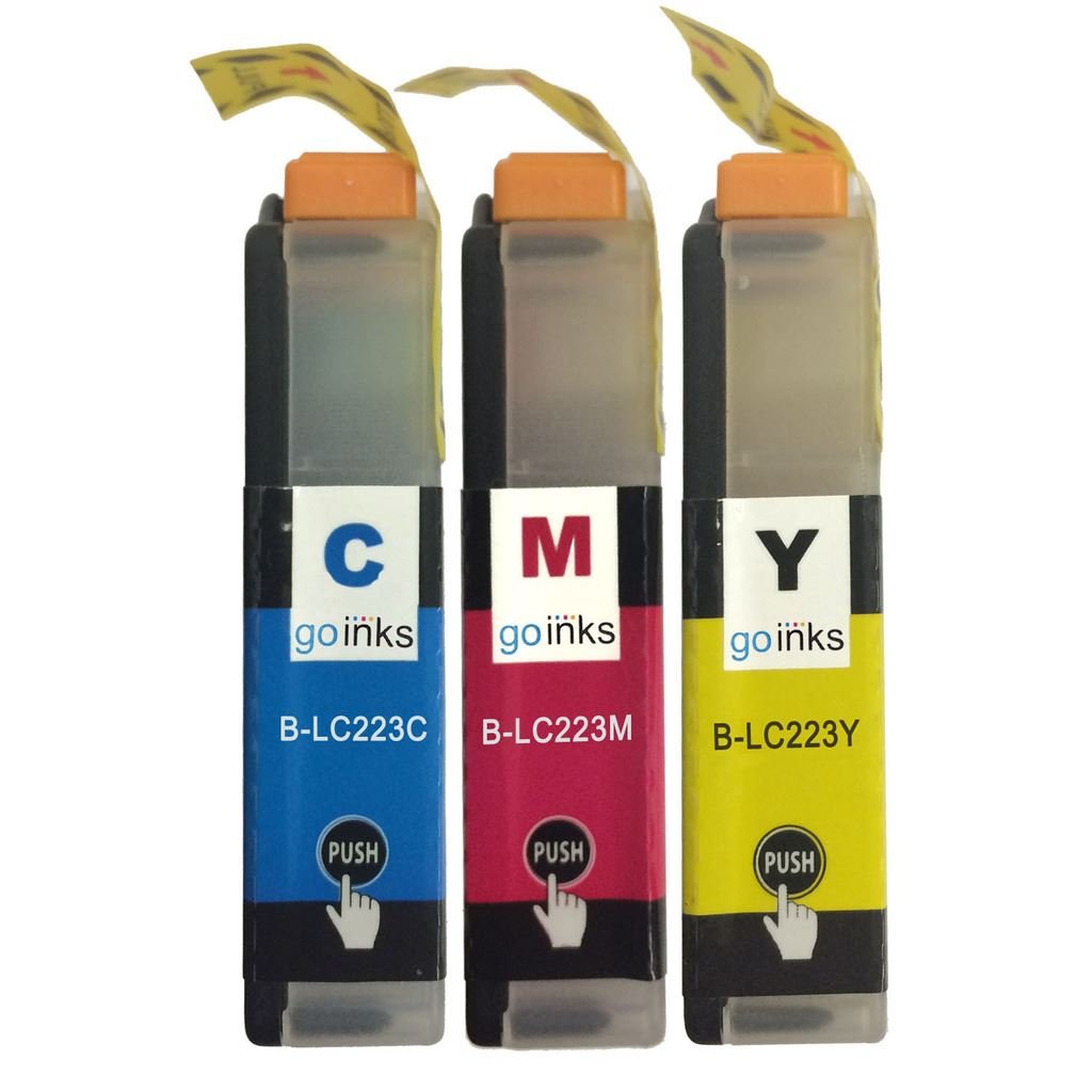 1 Go Inks C/M/Y Set of 3 Ink Cartridges to replace Brother LC223 C/M/Y Compatible/non-OEM for Brother DCP and MFC Printers (3 Inks), Standard Capacity