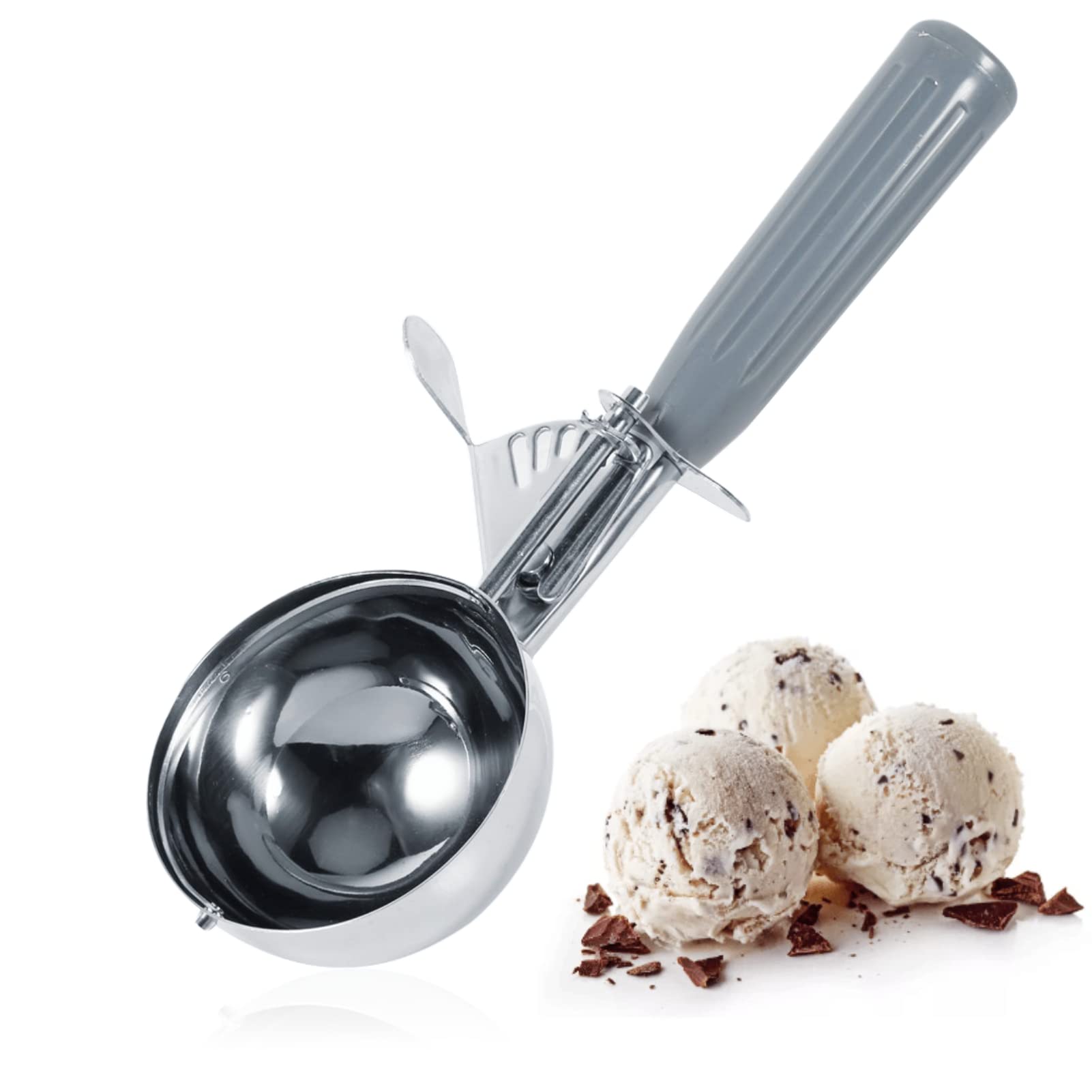 Dioche Ice Cream Scoop, Polished Stainless Steel & Plastic, Grey, 7.2CM, 1 Count