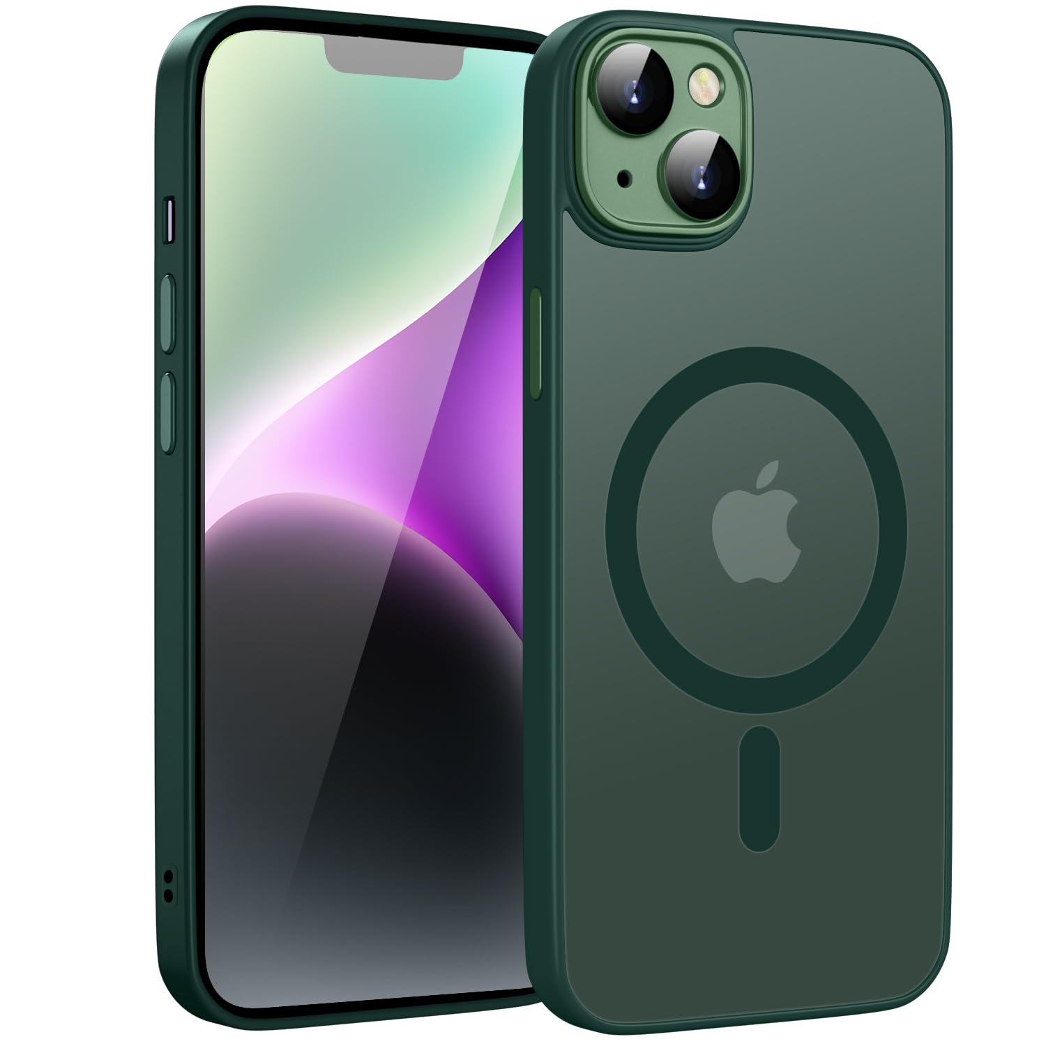 KPPIT Magnetic Case for iPhone 14 Plus 6.7-inch Compatible with MagSafe,Shockproof Drop Protection, Frosted Translucent Back Phone Cover, Anti-Fingerprint(Green)