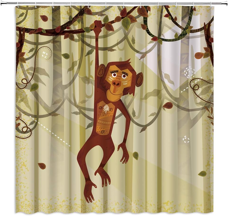 Cartoon Monkey Shower Curtain Vintage Brown Hair Gibbon