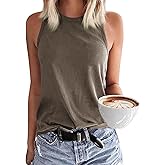 Langwyqu Women's Tank Tops Summer Basic Crewneck Sleeveless Casual Loose Fit Shirts Tees