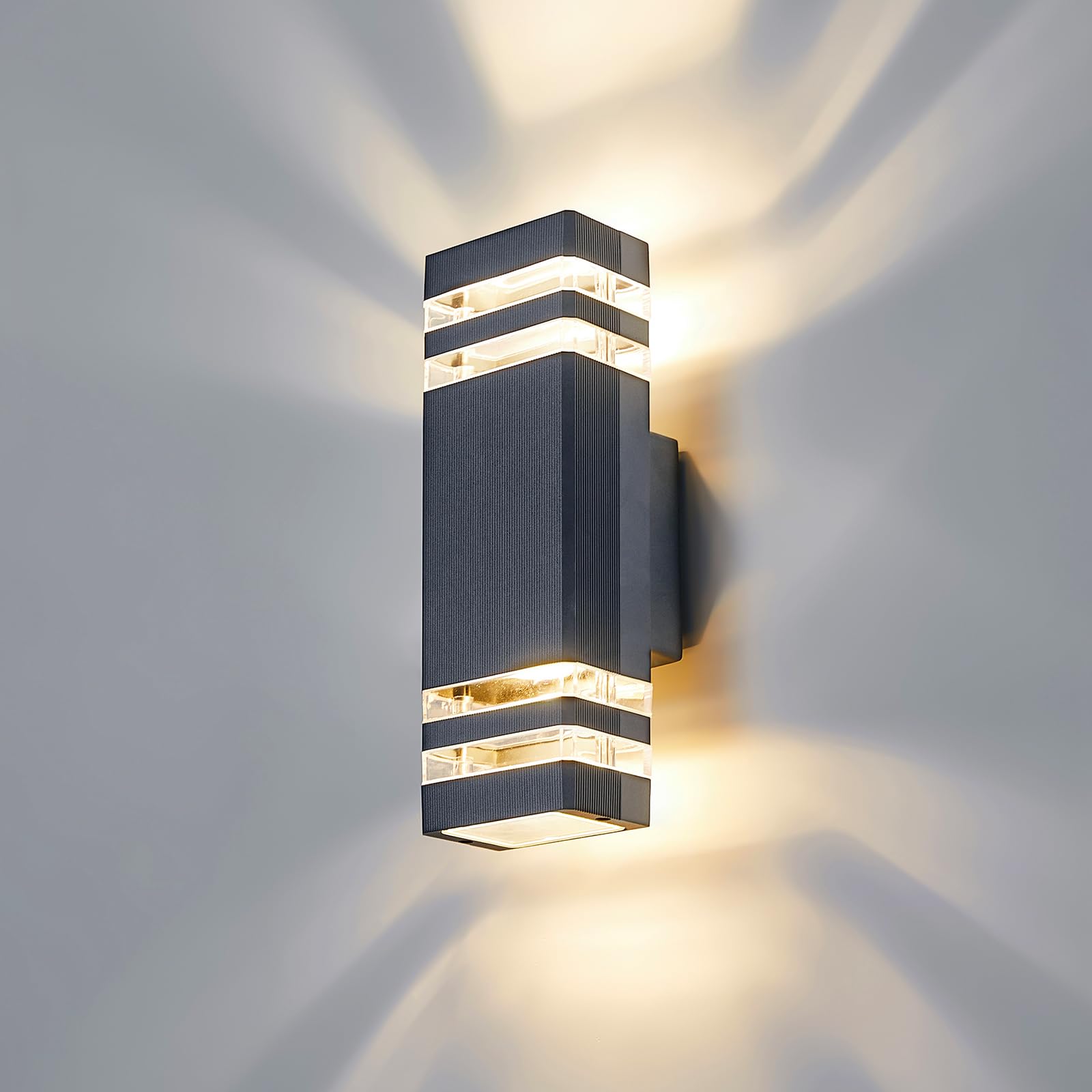 CELAVY Outdoor Wall Lights Mains Powered Outside Up Down Lights, IP65 Waterproof LED Porch Front Door Light, Square GU10 External Modern Lighting Exterior Electric Sconce Lamp for House, Grey — image 1