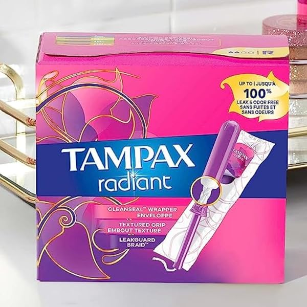 TAMPAX RADIANT TAMPONS MULTIPACK WITH LEAKGUARD BRAID, REGULAR/SUPER ABSORBENCY, WITH LEAKGUARD BRAID, UNSCENTED, 28 COUNT