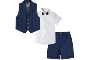 LOLANTA Boys Vest Tuxedo Suit Wedding Ring Bearer Outfits 4PCs Dress Clothes Vest Shirt Shorts Bow Tie