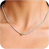 AllenCOCO Diamond Tennis Necklace 18K White Gold Plated Emerald Birthstone Necklace for Women Mothers Dainty Gold Necklace Cubic Zirconia Necklace Birthday Gifts for Women Jewelry