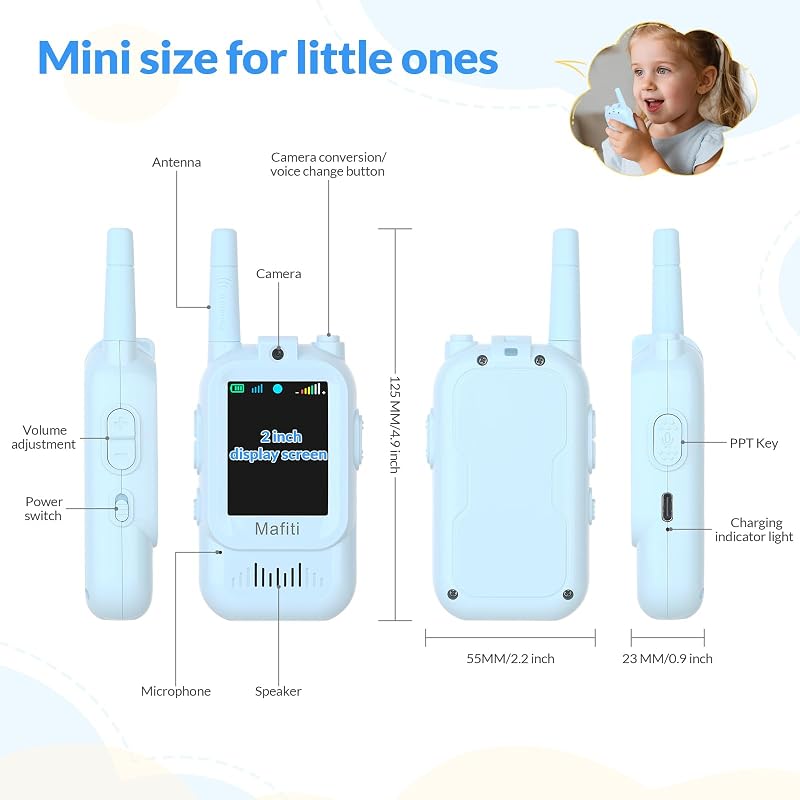 Kinder Walkie Talkies mit Video Funktion 2pcs - Visuelle Walkie Talkies mit 2 Zoll IPS Bildschirm, Video Walkie Talkie Kinder Walky Talky Aufladbar für 3-12 Jahren Junge für Indoor & Outdoor