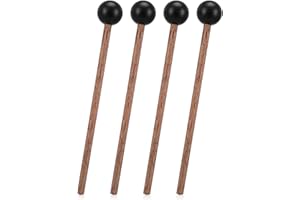 MBAIYO 4 Pcs Steel Tongue Drum Mallets, 5.9 Inch Rubber Drum Mallets Sticks for Xylophone Glockenspiel Musical Instruments Mallet Birch Wood Handle Silicone Head Percussion Sticks(Black)