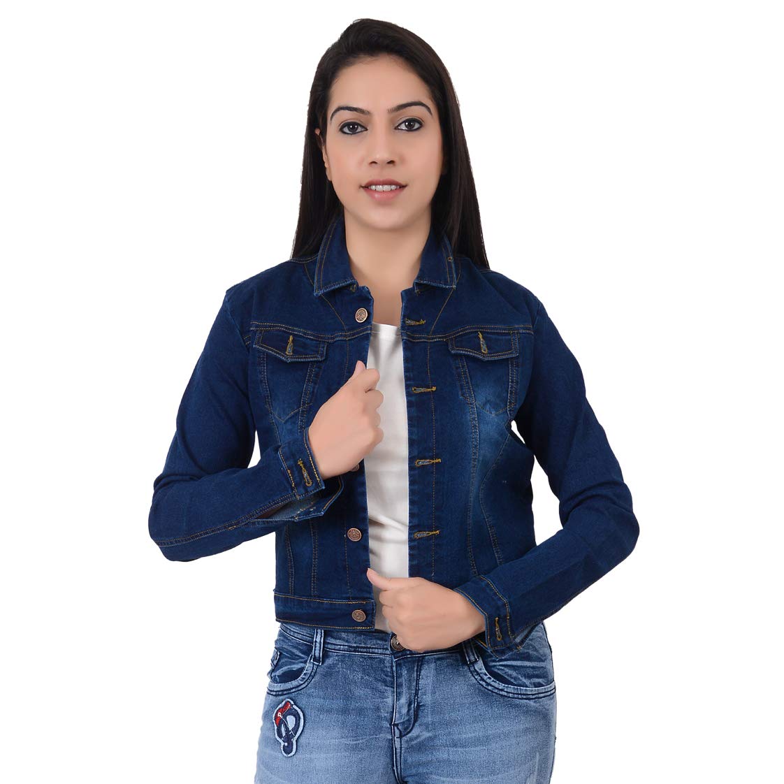ajaero solid denim jacket for women
