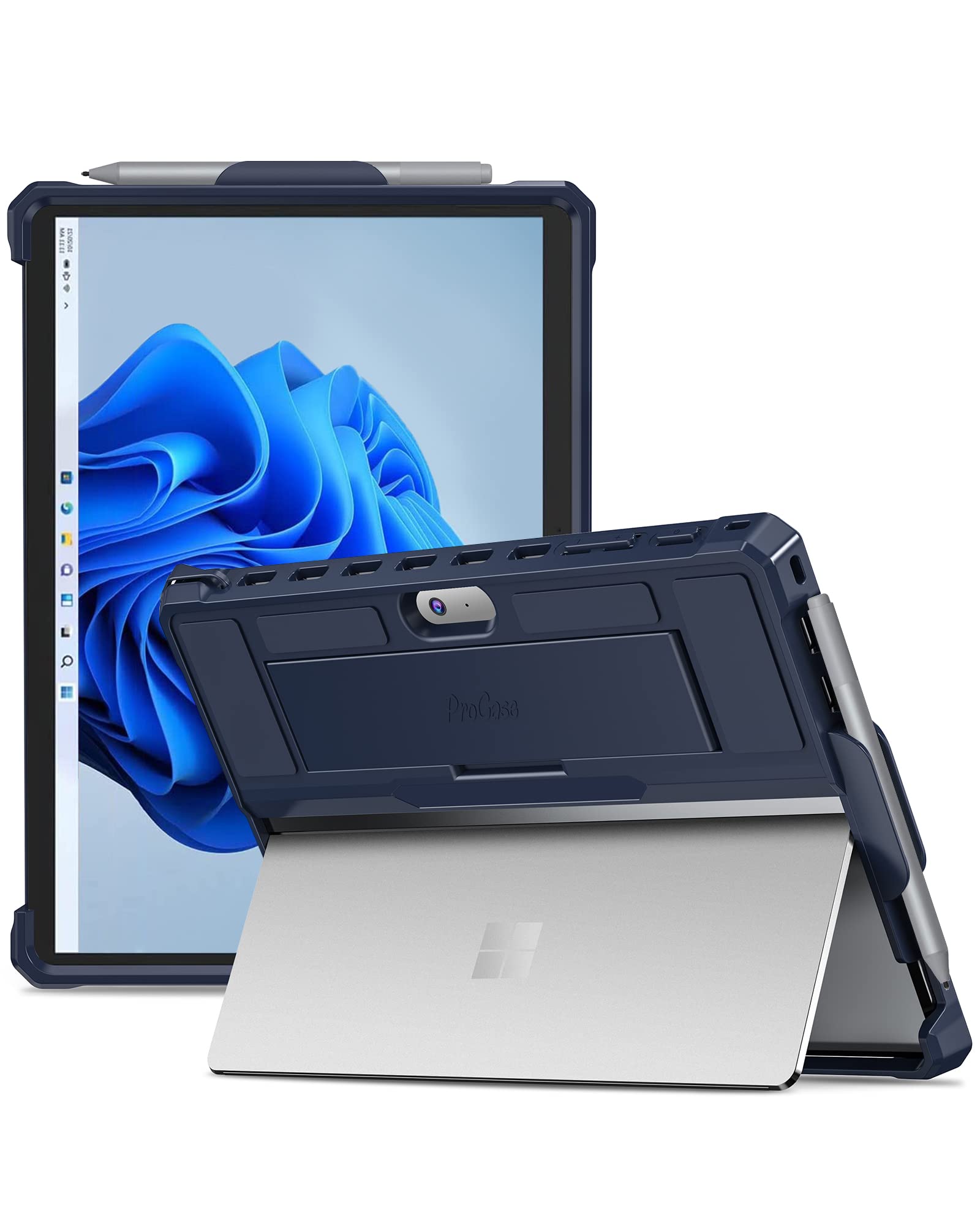 ProCase Shockproof Case for Microsoft Surface Go 3 2021 / Surface Go 2 2020 / Surface Go 2018 Cover, Rugged Protective Case with Pen Holder Hand Strap, Compatible with Type Cover Keyboard –Navy