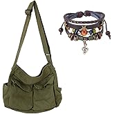 Canvas Messenger Bag for Women, Grunge Bag with Fairy Grunge Bracelet, Crossbody Bag with Bracelets Fairy Grunge Clothes