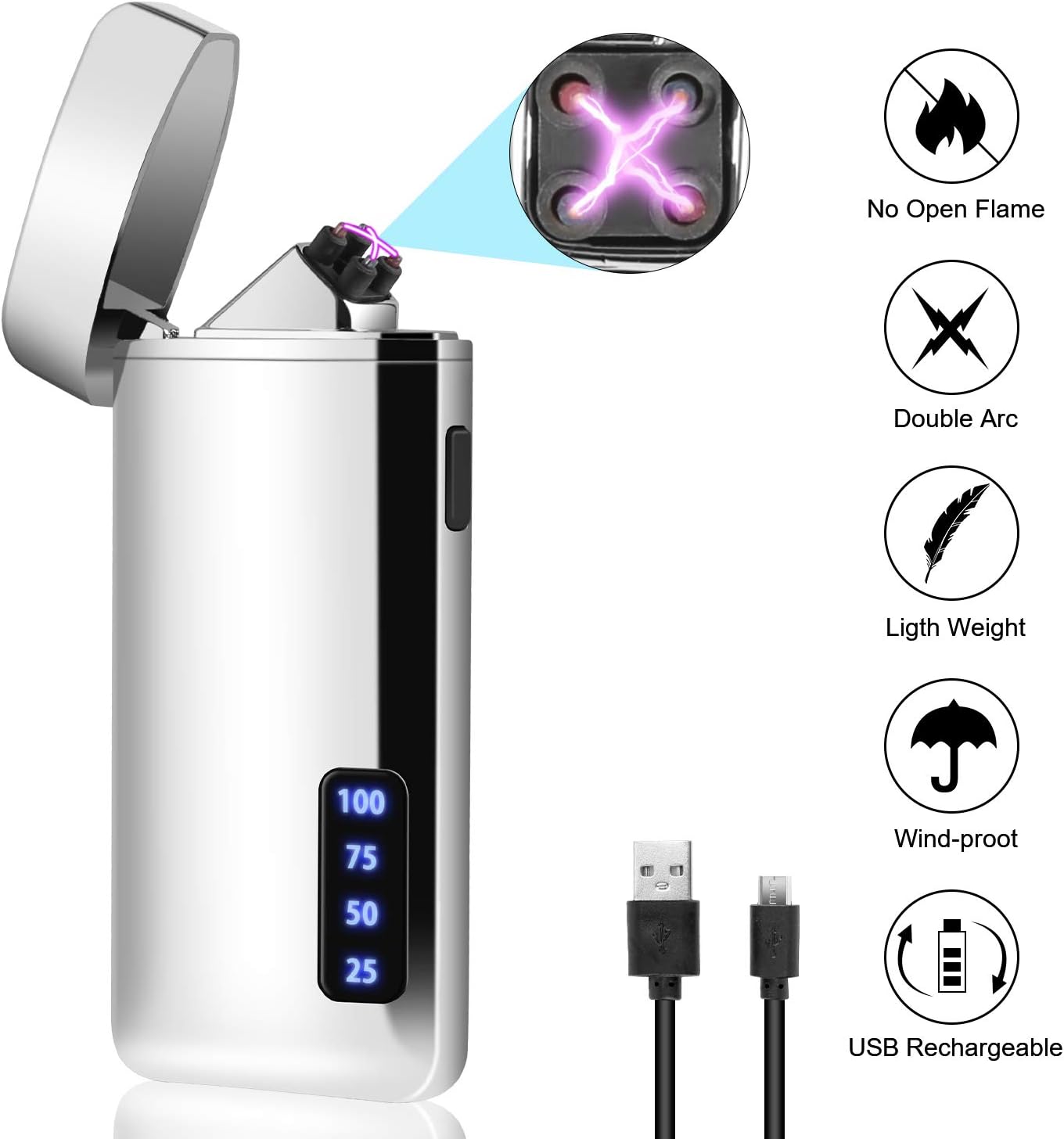 Funxim Lighter, Electric Lighter with Digital Battery Display, USB