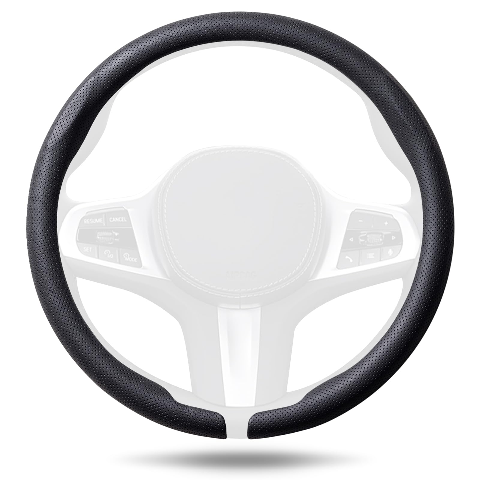 Photo 1 of Aimato Nappa Leather Steering Wheel Cover, Ultra-Thin Car Steering Wheel Cover,Comfortable & Breathable Microfiber,Universal Fit for Most Cars, Black