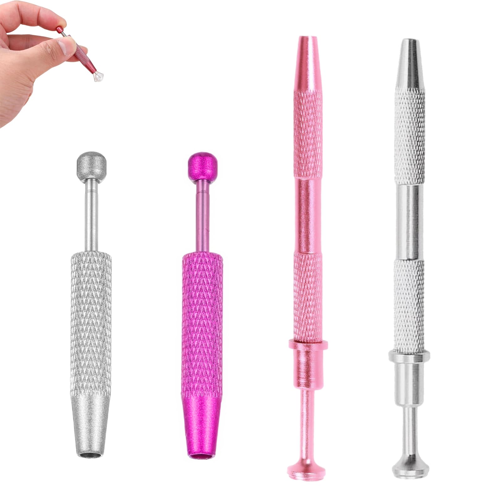 4 Pieces Piercing Ball Grabber,Piercing Ball Screw Tool,Mini Grabber Pen Stainless Steel,4-Claw Piercing Ball Grabber Stainless Steel,for Pearl Small Parts Electronic Components (Pink,Silver)