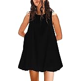 SuperPrity Womens Summer Dress Sleeveless Crew Neck Mini Dresses Bubble Casual Keyhole Tie Back Beach Vacation Sundress