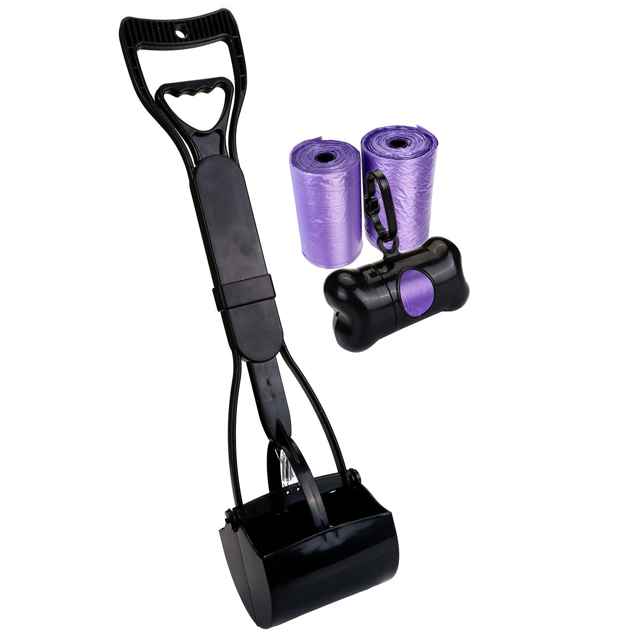 Mogoko Portable Jaw Clamp Poop Scooper Set with Poop Bag Holder and 40 Waste Bags for Outdoor Pet dog Puppy Cat Kitten (L, Black(Combo))