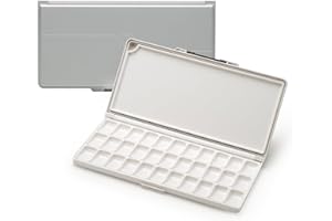 MEEDEN Watercolor Palette with Lid: 33 Wells Airtight Folding Paint Palette with Large Mixing Tray - Empty Acrylic Painting Art Pallet 12.5''x 6.5'' Grey
