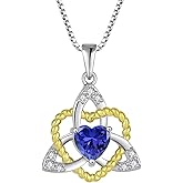 FJ Heart Celtic Knot Necklace 925 Sterling Silver Irish Trinity Love Knot Pendant Birthstone Jewelry for Women