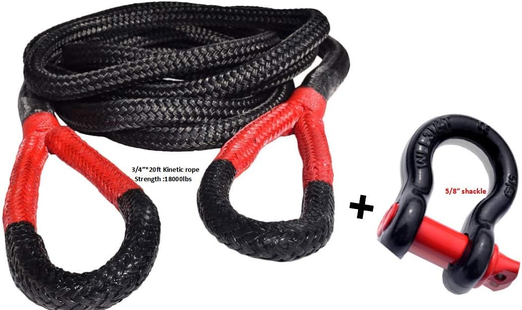 QIQU 3/4"×20ft Recovery Rope & 5/8" D Shackle