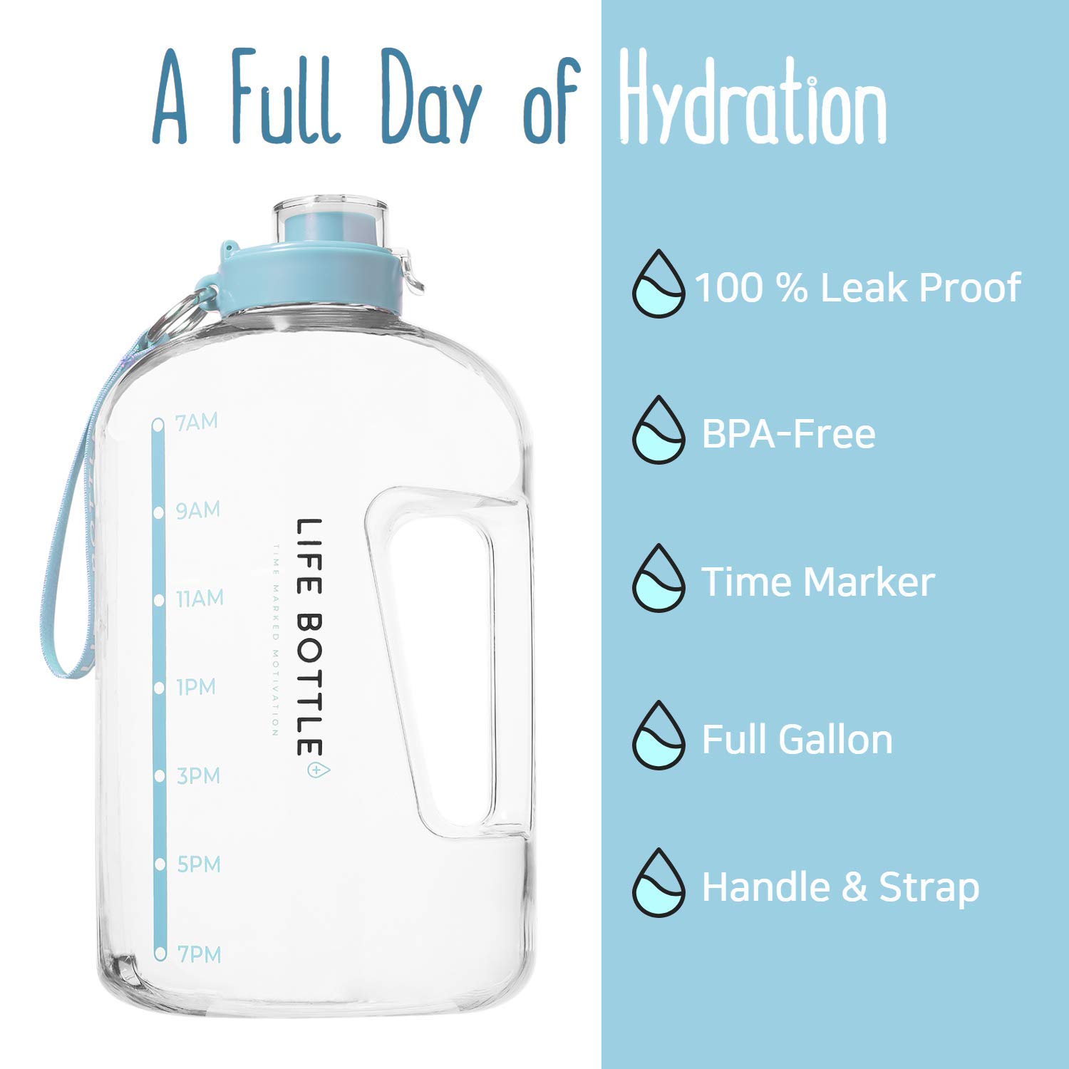 large water bottle with time markings