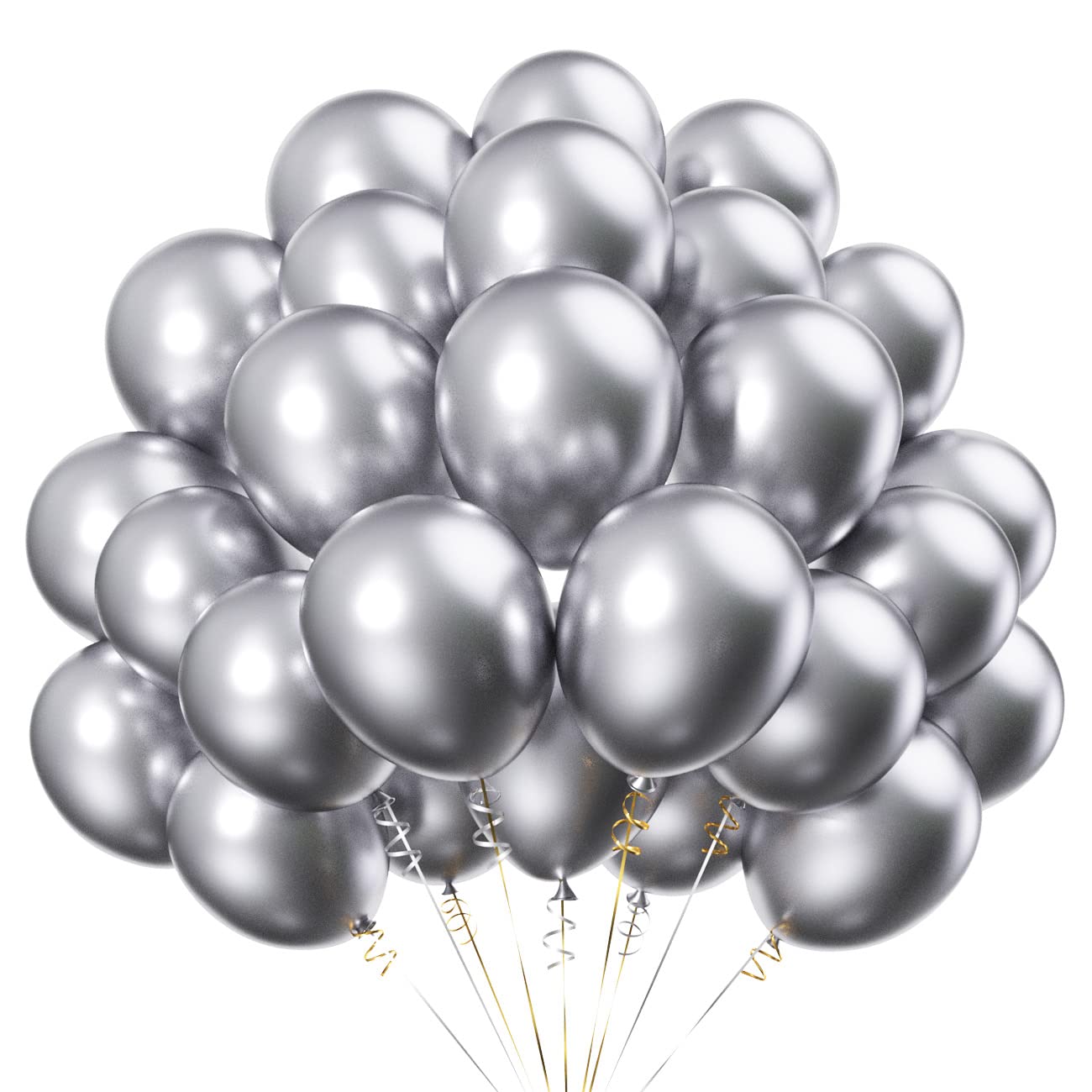50pcs 12inch Silver Metallic Latex Helium Balloons for Party Decoration
