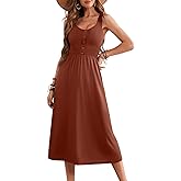 Dokotoo Womens Summer Dresses 2025 Sleeveless Button Down Smocked Empire Waist Casual A-Line Swing Midi Dress Sundress
