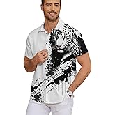 METRONS Men's Tiger Button-Down Shirt Exotic Animal Print Short Sleeve Hawaiian Shirts