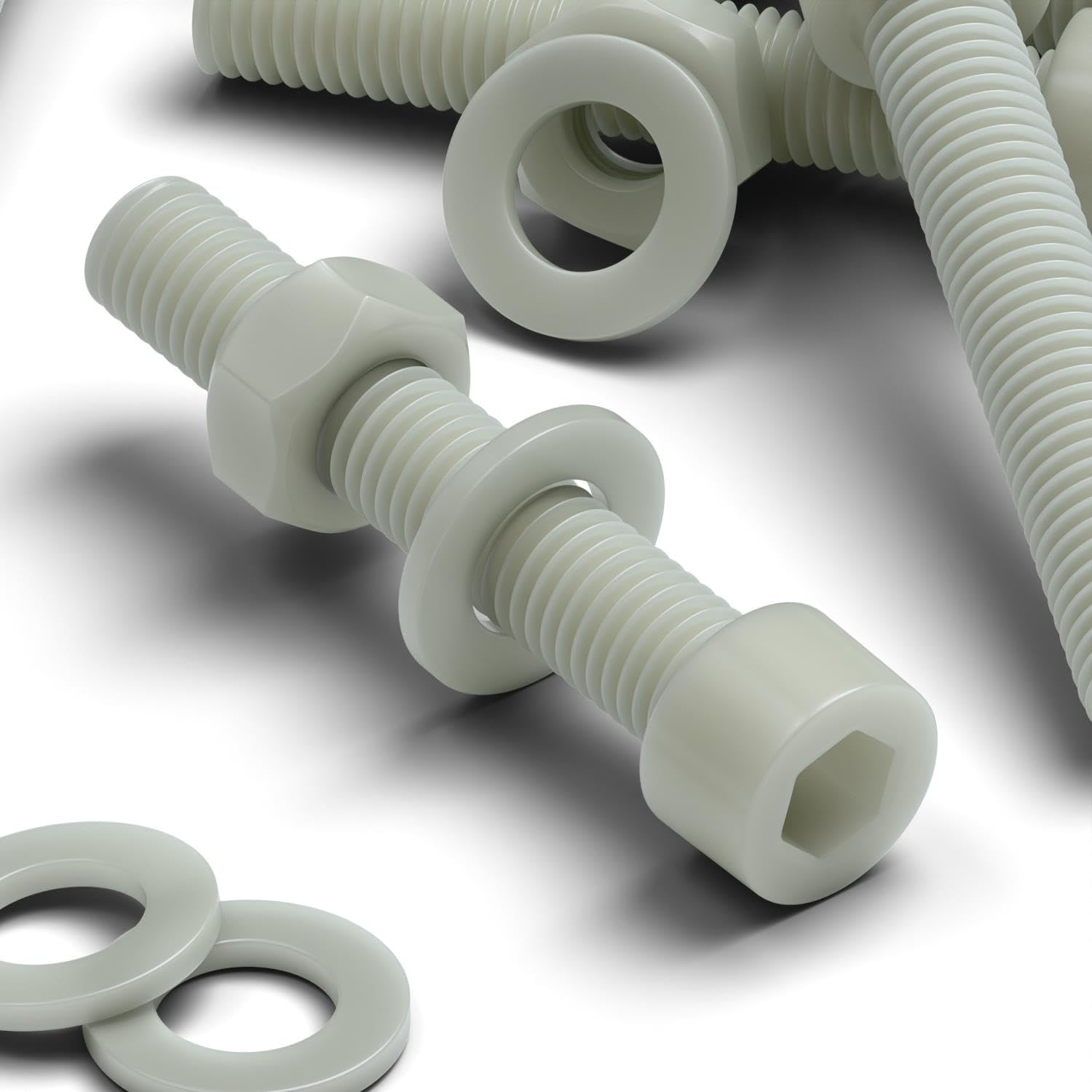 10x Glass Filled Reinforced Super Nylon Socket Head, M10 x 50mm, Plastic Nuts and Bolts, Washers, Hexagon.