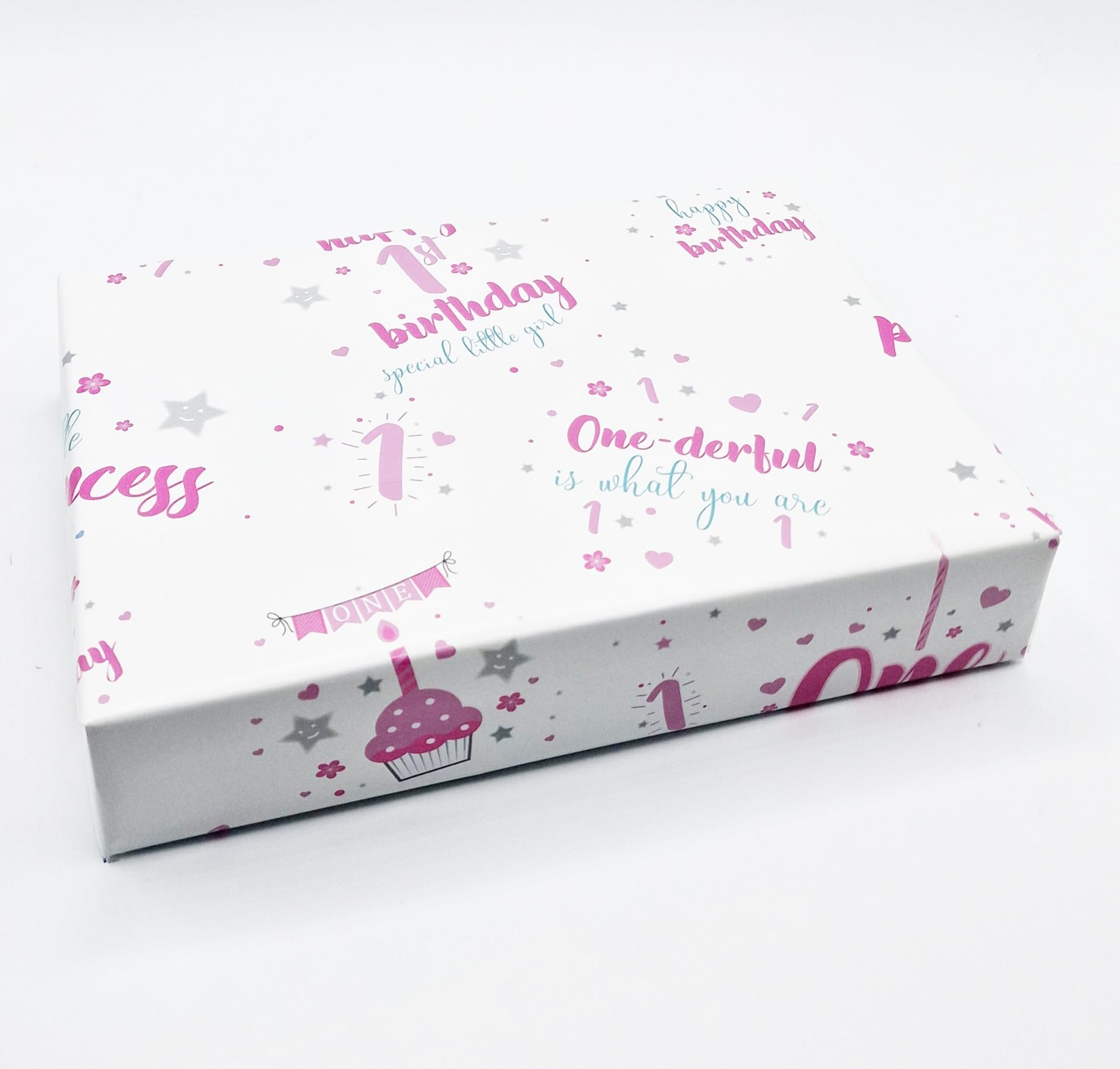 4 Sheets + 4 Gift Tags 1st Birthday Girl Wrapping Paper Age 1 Cute Birthday Giftwrap White and Pink (AWU)