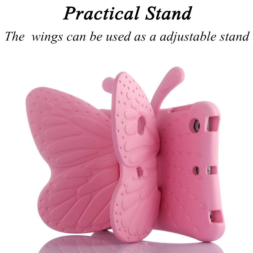 UCMDA Kide Case for iPad Mini 5, UCMDA Light Weight Children Shockproof Protection Cover with Butterfly Stand, Prefect for Apple iPad Mini 1 2 3 4 5, Use Safely Durable EVA Foam Material - Pink