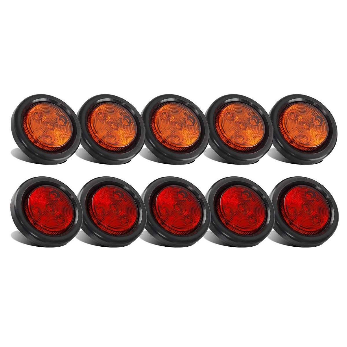 Photo 1 of Partsam 10Pack(5 Amber + 5 Red) 2" 4LED Round Trailer Side Marker Light Grommet Flush Mount, [DOT Approved] Sealed 2 inch Clearance Lights with Reflex Lens for Truck RV Camper, IP67 Waterproof, 12V