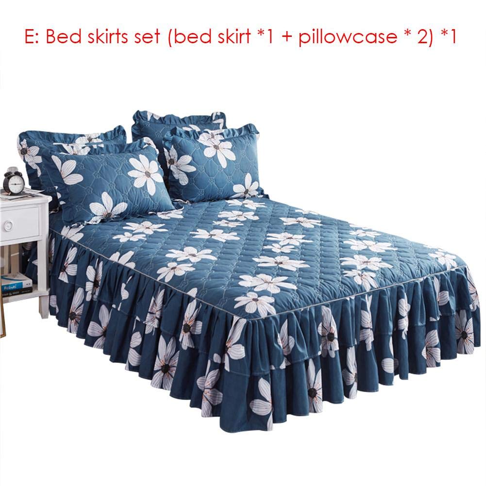 Bed Skirts Bedspread Set Bed Skirt Pillowcase Floral Printed Cotton Bed Cover Double Layer Thick Bed Skirt 1 52m Sheets Bedding Supplies Bed Skirts Valances