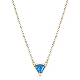 LADYGD Triangle Shape Blue Opal Necklace for Women 14K Gold Plated Cubic Zirconia Dainty Created Opal Pendant Necklaces Opal Jewelry