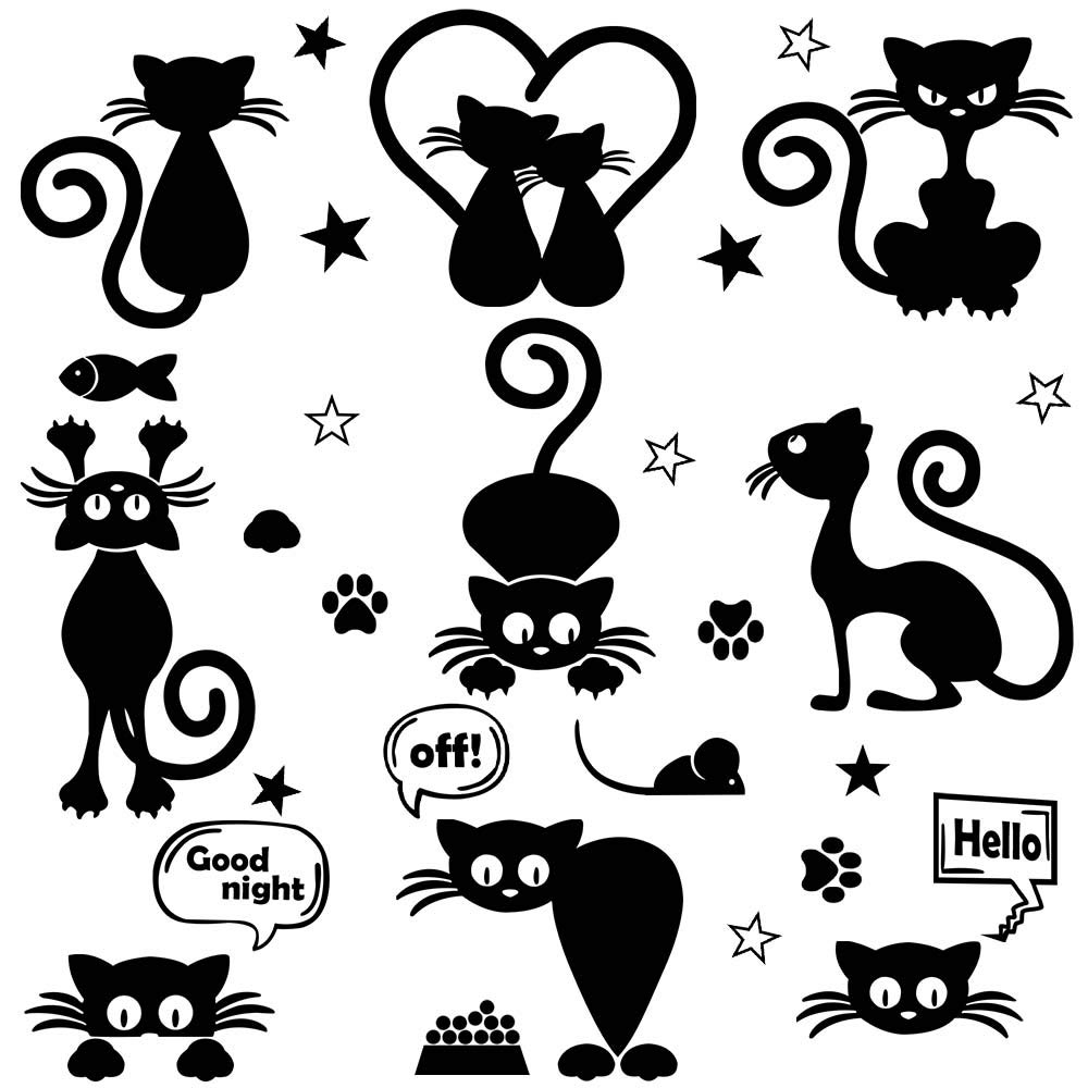 FYSL Black Funny Cat Switch Wall Stickers, Wall Switch Stickers Removable Water Resistant Switch Sticker for Living Room Bedroom Light Switch Wall Stickers