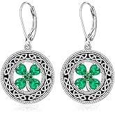 St Patricks Day Accessories Clover Earrings For Women Sterling Silver Shamrock Earrings Celtic Knot Dangle Jewelry Valentine Mothers Day Irish Shamrock Gifts