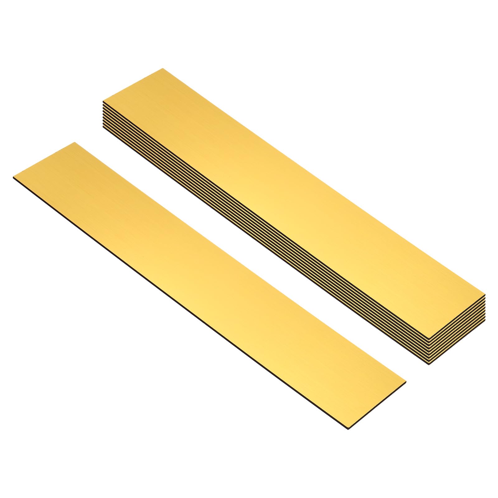 PATIKIL 10x2inch Blank Name Plates, 10Pcs Custom Engraved Name Plate Rectangle Laser Engraving Blanks for Personalized Office Desk DIY Painting Supplies, Brushed Gold, Black