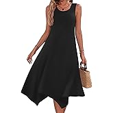HOTOUCH Women's Casual Summer Dress Sleeveless Sundress Hankerchief Hem Midi Tank Dresses Beach Dress with Pockets