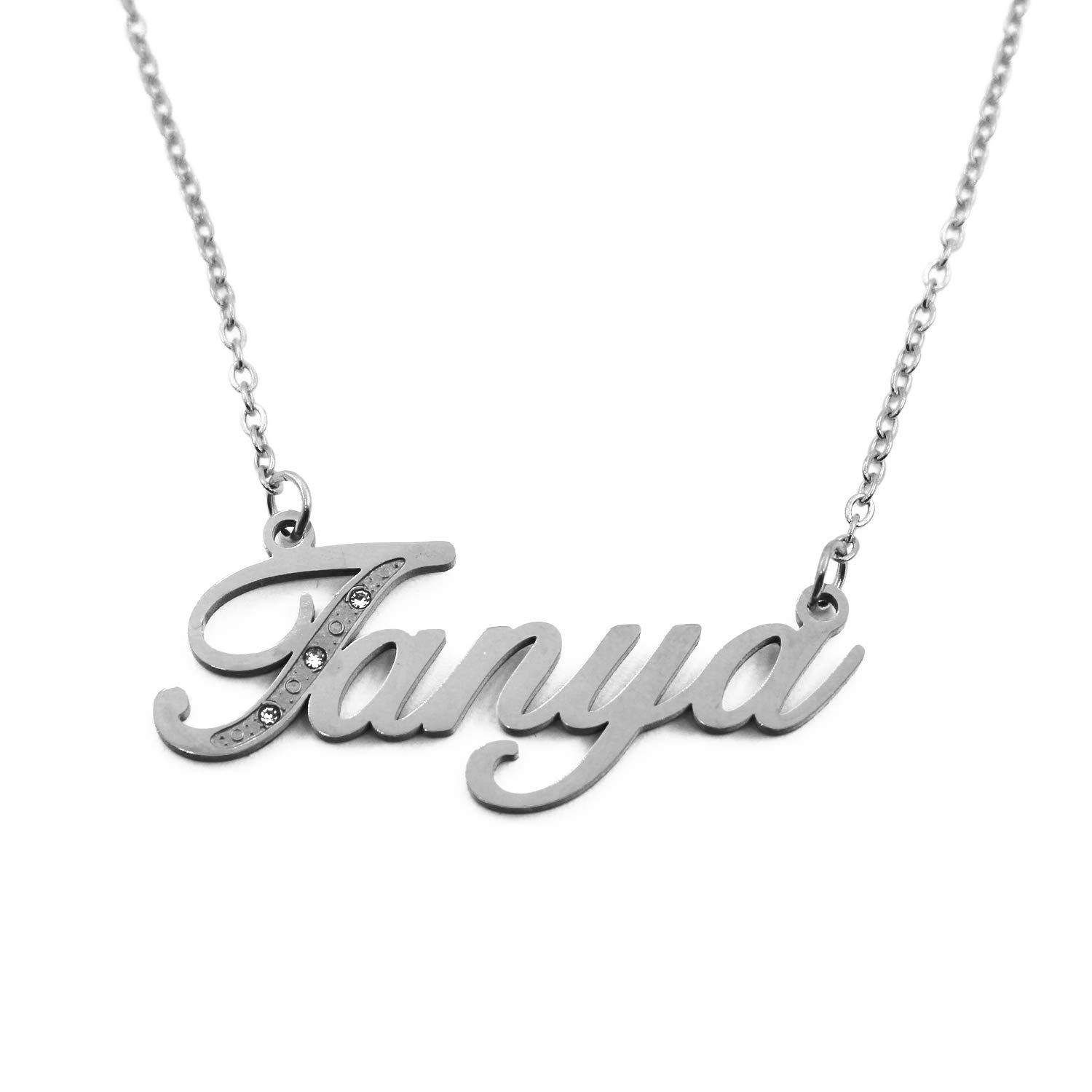 Kigu Tanya Name Necklace Personalised Italic Silver Tone, Custom Dainty Name Pendants, Jewellery for Ladies, Girlfriend, Mother, Sister, Friends