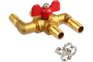 HEUYRAO Heater Core Bypass Valve 4-Way Solid Brass Automobile Integrated Manual Control Heater Core Shut off Valve Air Conditioning Ball Valve with 4 Clamps 5/8"(16mm)