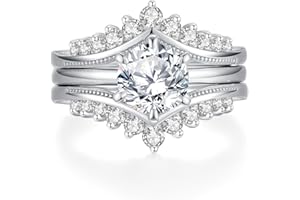 ZHOANLE Moissanite Wedding Ring Set for Women 925 Sterling Silver with 18K White Gold Plated D Color VVS1 Clarity Travel Moissanite Engagement Rings Promise Rings with Certificate