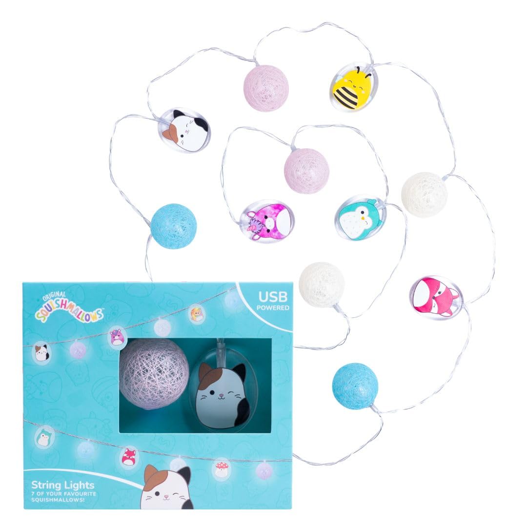 Fizz Creations Squishmallows String Lights | Officially Licensed | USB Powered | Vibrant LED Lights | Illuminated Pendants. LED Lights for Bedroom.