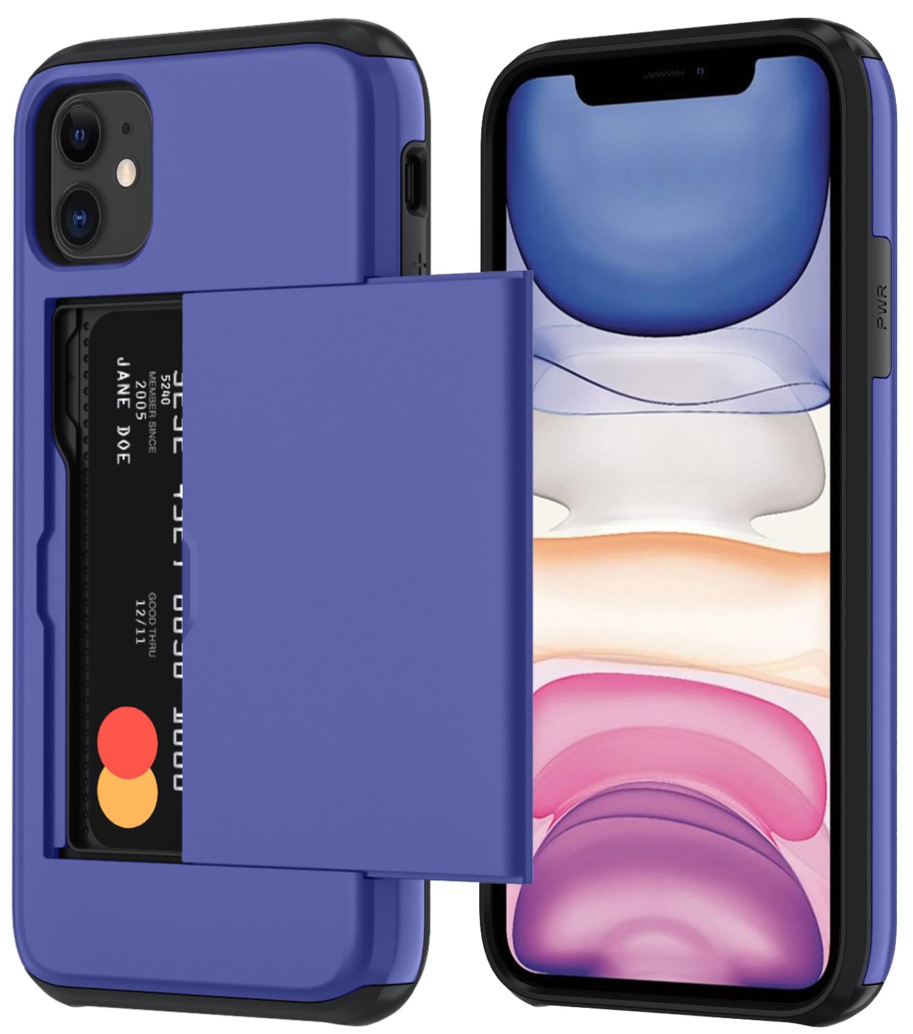 Qinmay Compatible with iPhone 11 Case with Card Holder, Dual Layer Shockproof,Heavy Duty Protective Hidden Slot Slim Wallet Phone Cover，Purple