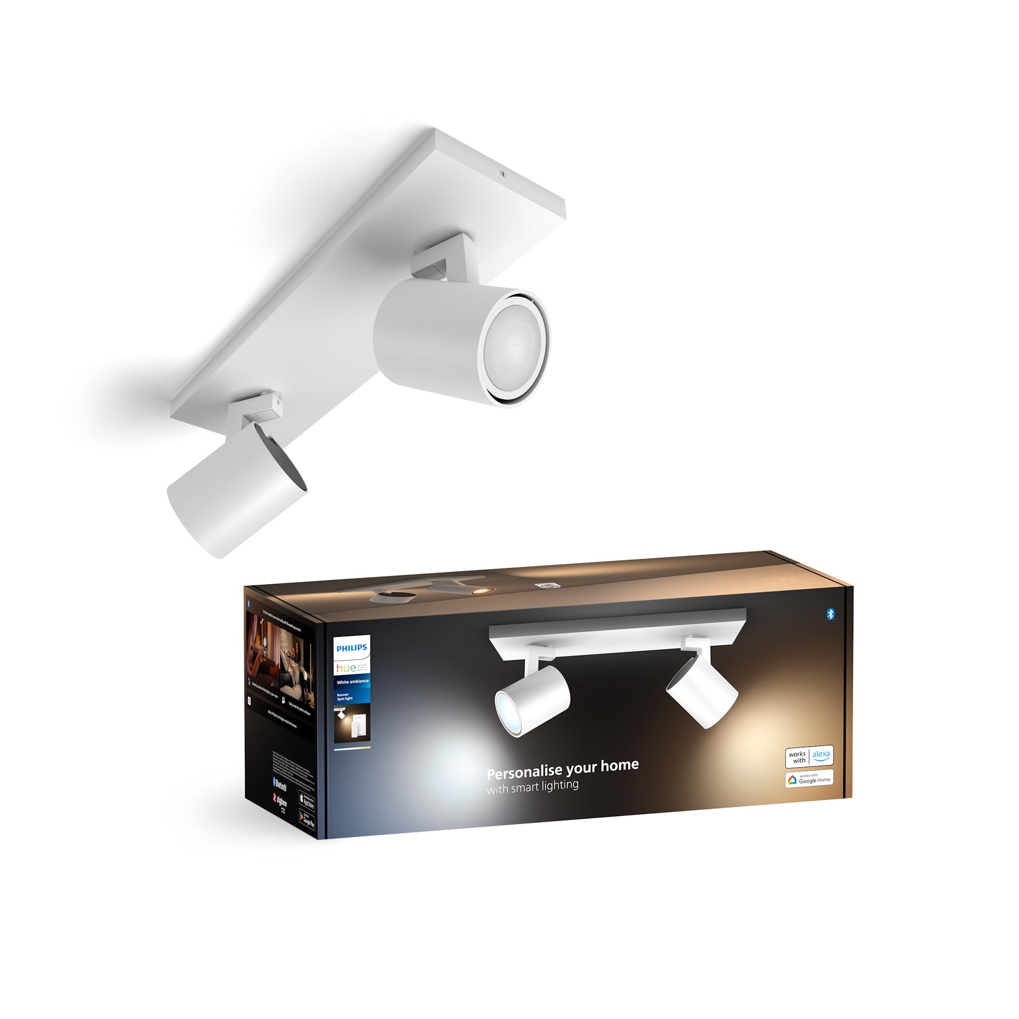 Philips Hue White Ambiance Runner Tunable Smart LED 2-Spot Ceiling Light White