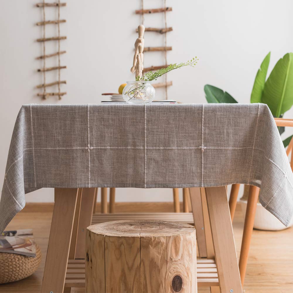 Plenmor Heavy Duty Cotton Linen Tablecloth for Rectangular Tables Solid Embroidery Lattice Table Cloth for Kitchen Dinning Tabletop Decoration (135x135 cm, Grey)