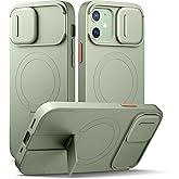 SURITCH for iPhone 12/12 Pro Case with Magnetic Camera Slide Cover and Adjustable Kickstand, Compatible with MagSafe, Shockproof Bumper Case Slim Protective Cover for iPhone 12/12 Pro 6.1 Inch, Green