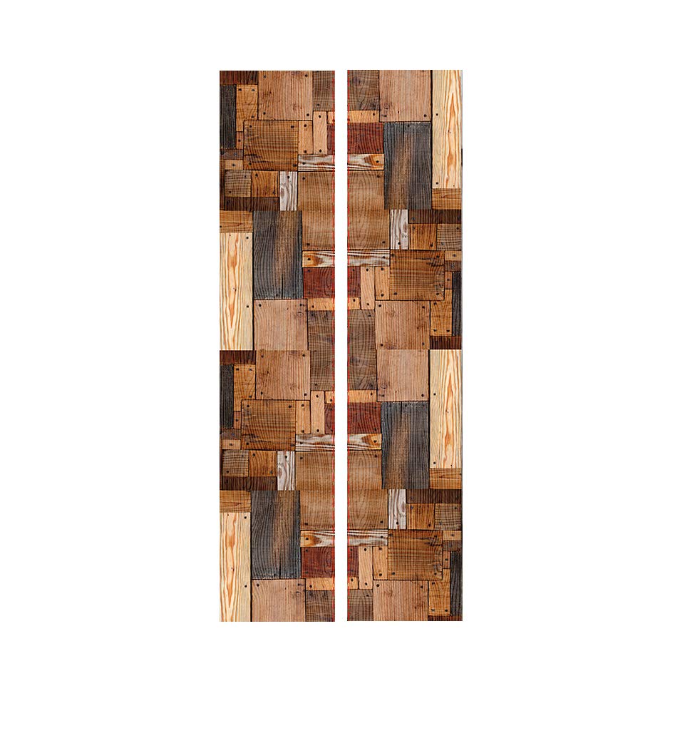 Alwayspon Modern Art Woodern 3D Door Sticker, Peel and Stick Removable Vinyl Door Decals for Home Decor, 32.3x78.7(82x200cm), 2 Pcs Set