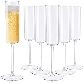 Ciaell 24 Pack Plastic Champagne Flutes - Clear 6 Oz Disposable Champagne Glasses - Square Plastic Toasting Glasses for Party Birthday Anniversary Wedding