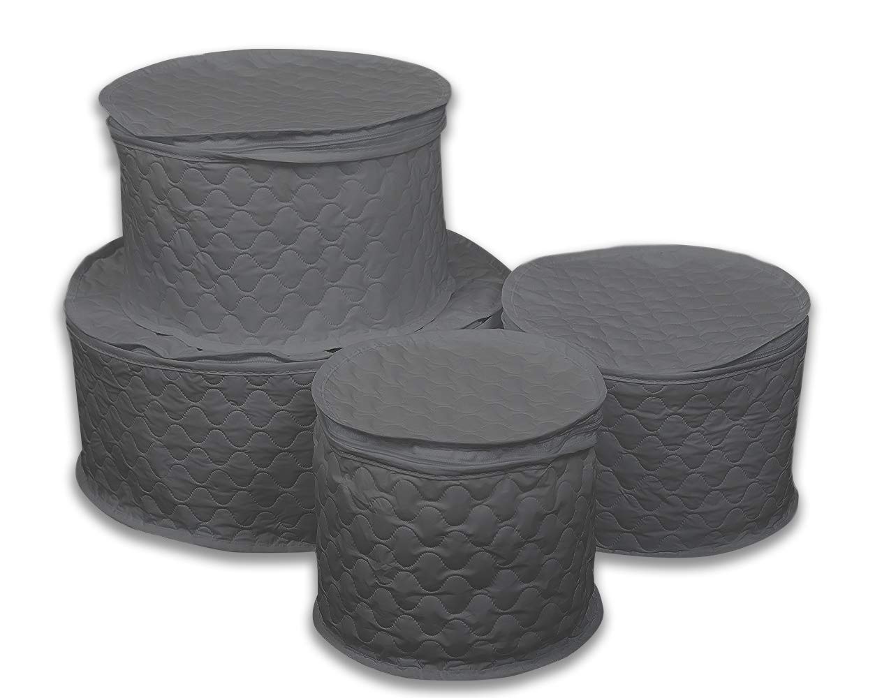 LAMINET 4 Piece Quilted Plate Storage Set - Holds Up to 48 Plates with Felt Divider Inserts - GREY