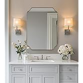 ANDY STAR Scalloped Bathroom Mirror, 22x30’’ Brushed Nickel Rectangle Mirror, Silver Bathroom Vanity Mirror, Modern Scalloped Edge Design in Rust-Proof Stainless Steel 1” Frame